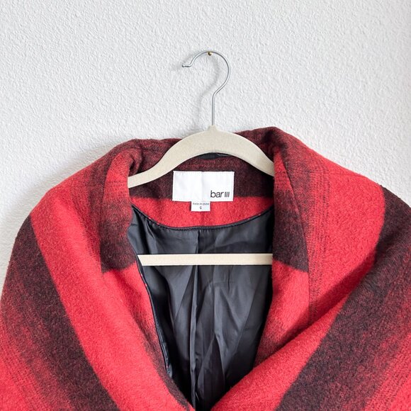 Bar III Red & Black Plaid Shawl Jacket – Size Small - Picture 6 of 9